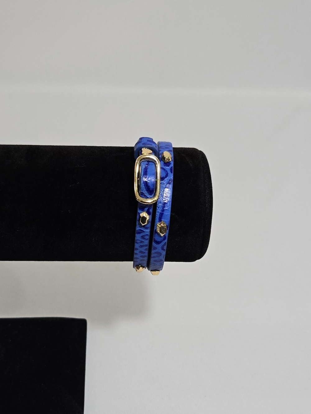 Stella & Dot Blue Leather Double-Wrap Bracelet with Gold Accents #1076